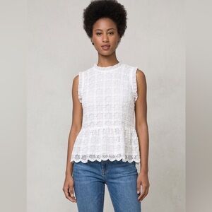 Jade Melody Tam size L White crochet Floral Lace sleeveless peplum Blouse